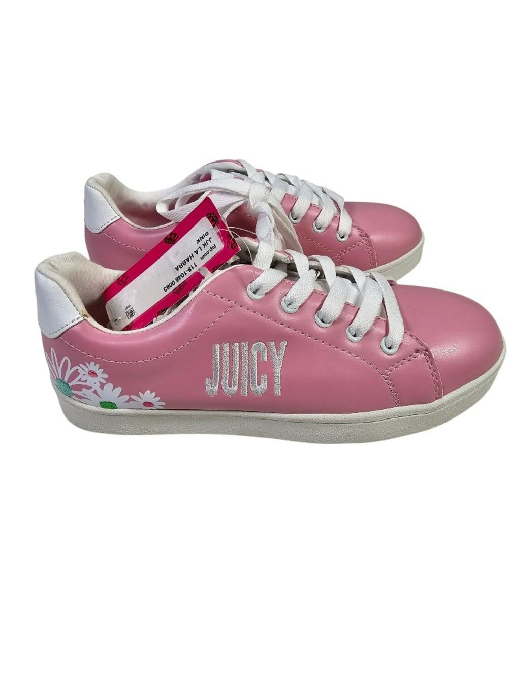 Juicy Couture Low Top Sneakers Skater Shoes Girls Size 5M Pink White Floral